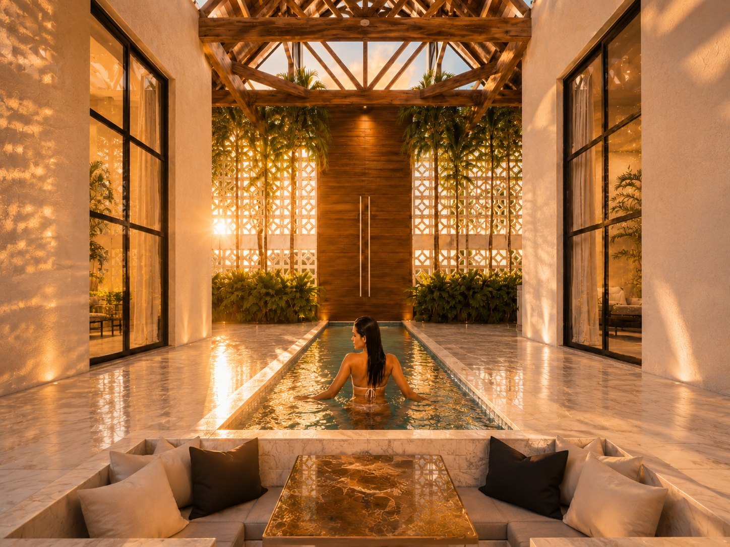 The courtyard pool at dusk (artist's impression)
